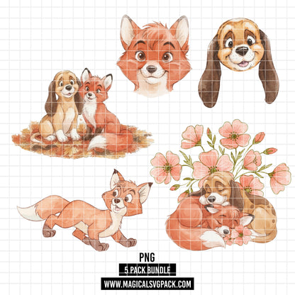 COD7462 - Tod & Copper Watercolor PNG bundle, Disney clipart packs.
