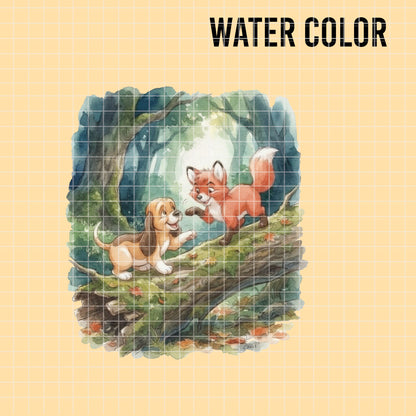 COD7463 - The Fox and The Hound Watercolor PNG bundle, Disney clipart packs.