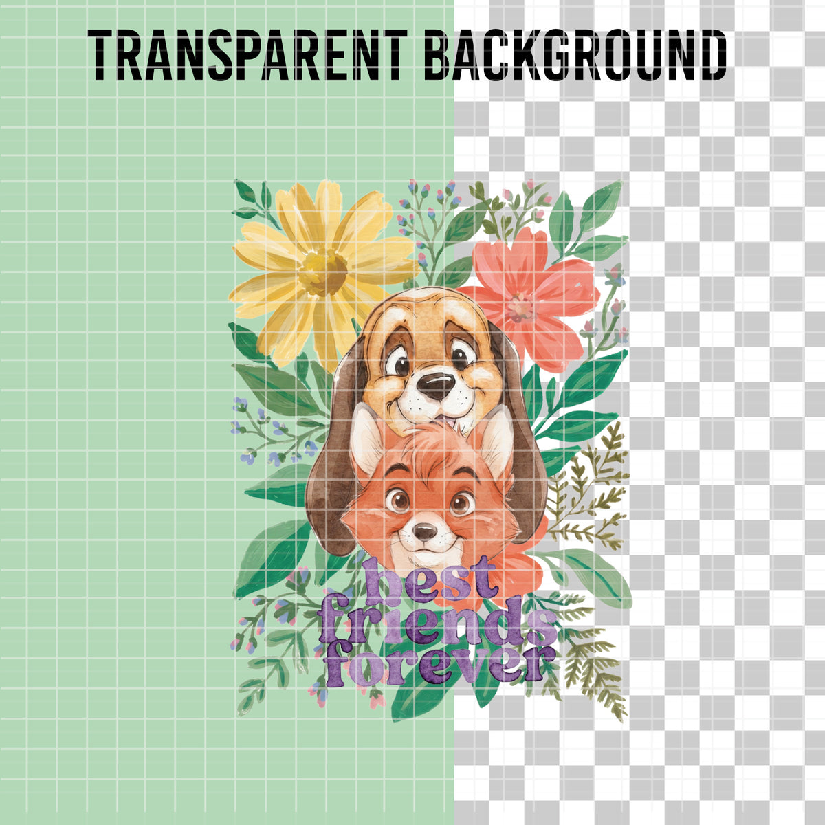 COD7463 - The Fox and The Hound Watercolor PNG bundle, Disney clipart packs.