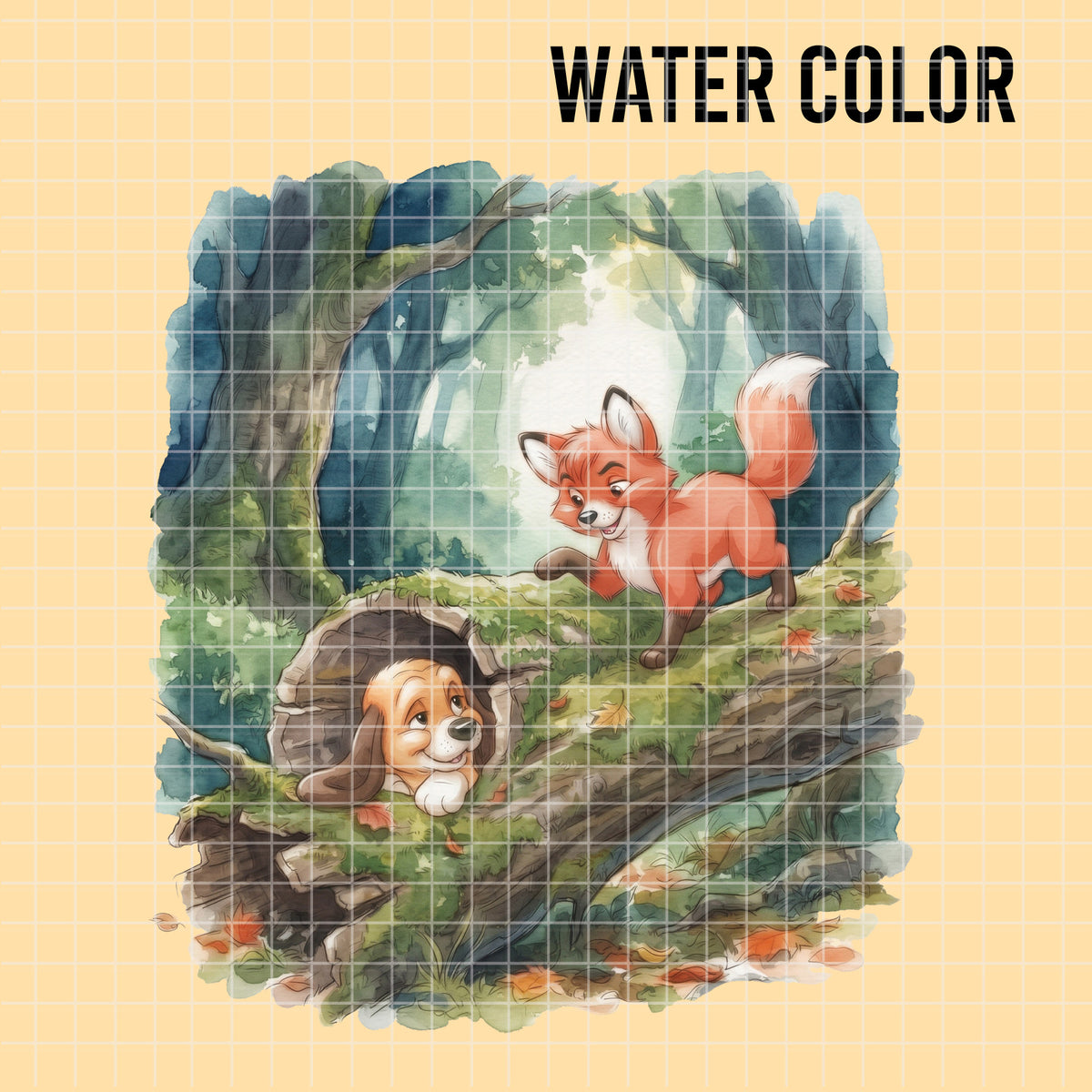 COD7464 - The Fox and The Hound Watercolor PNG bundle, Disney clipart packs.