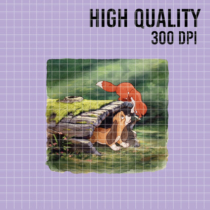 COD7464 - The Fox and The Hound Watercolor PNG bundle, Disney clipart packs.