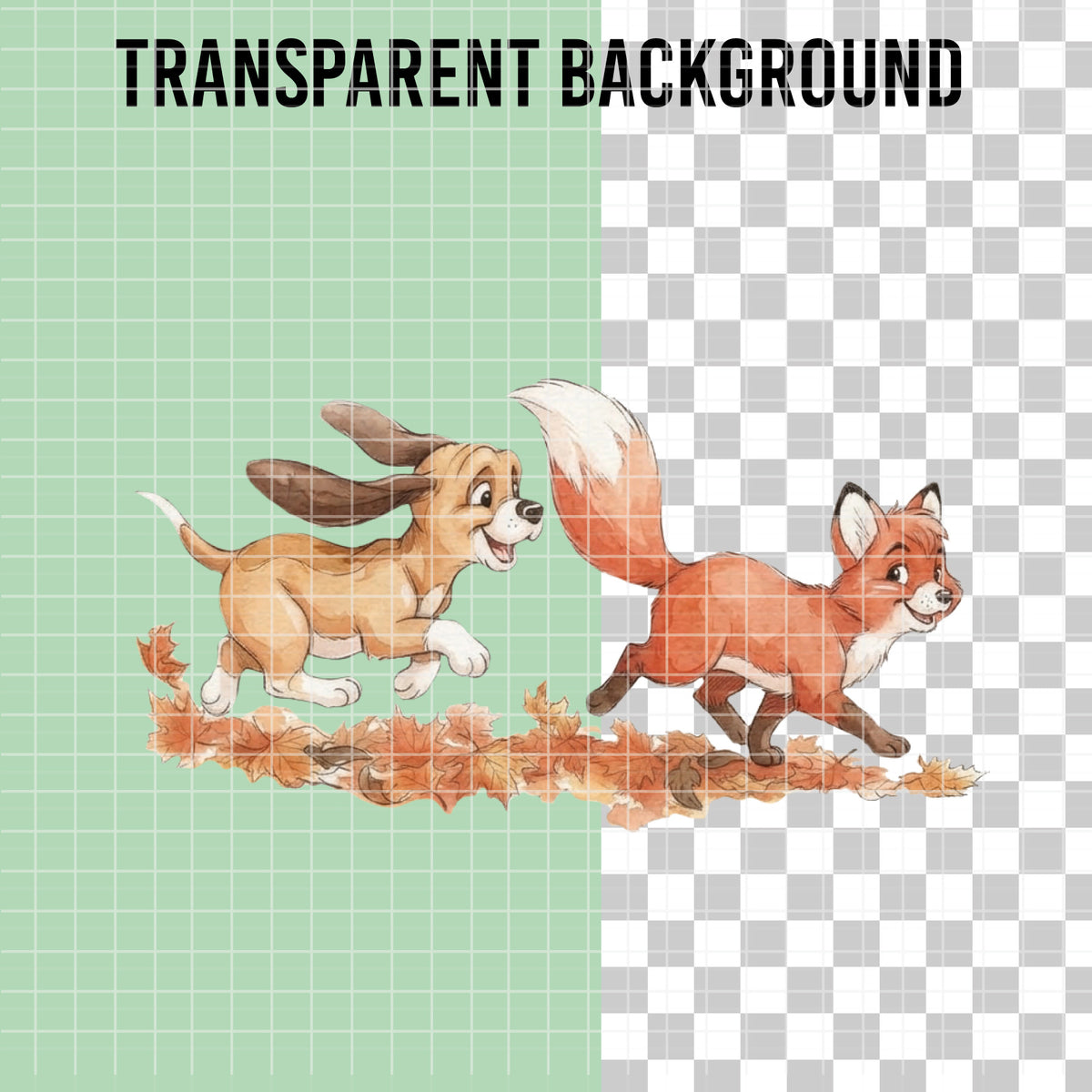 COD7464 - The Fox and The Hound Watercolor PNG bundle, Disney clipart packs.