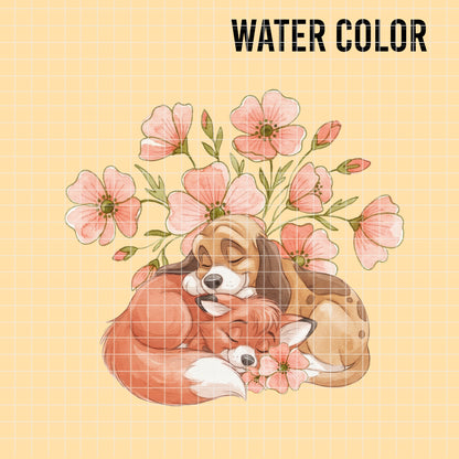 COD7465 - The Fox and The Hound Watercolor PNG bundle, Disney clipart packs.