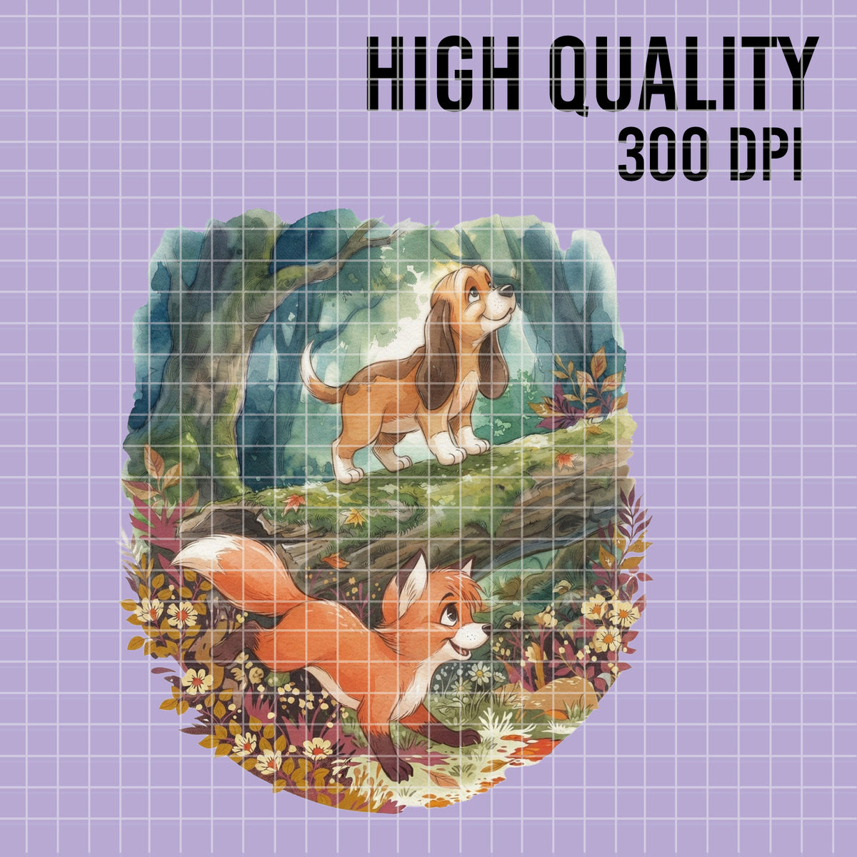 COD7465 - The Fox and The Hound Watercolor PNG bundle, Disney clipart packs.