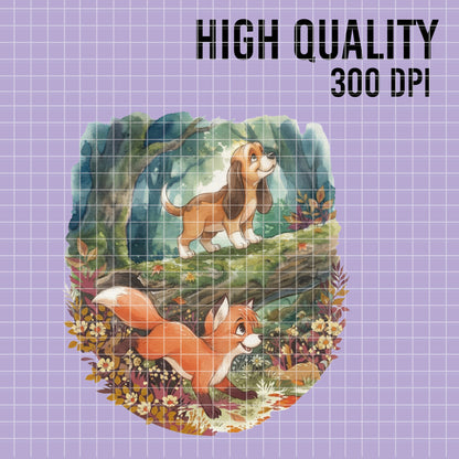 COD7465 - The Fox and The Hound Watercolor PNG bundle, Disney clipart packs.