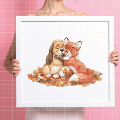 COD7465 - The Fox and The Hound Watercolor PNG bundle, Disney clipart packs.