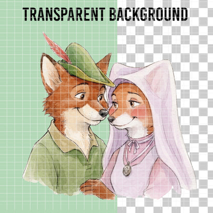 COD7471 - Robin Hood World Watercolor PNG bundle, Disney clipart packs.