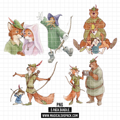 COD7471 - Robin Hood World Watercolor PNG bundle, Disney clipart packs.