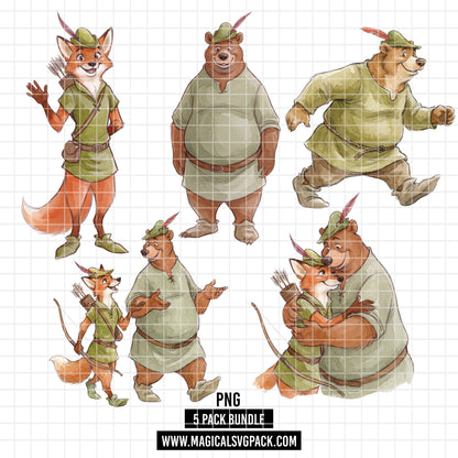 COD7472 - Robin Hood & Little John Watercolor PNG bundle, Disney clipart packs.