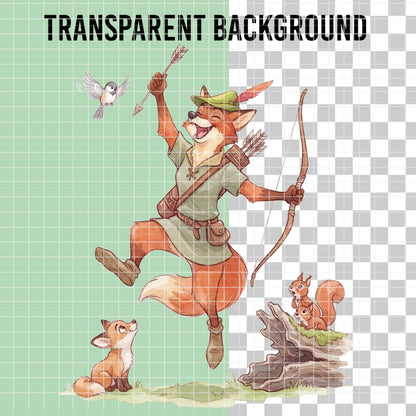 COD7473 - Robin Hood Watercolor PNG bundle, Disney clipart packs.