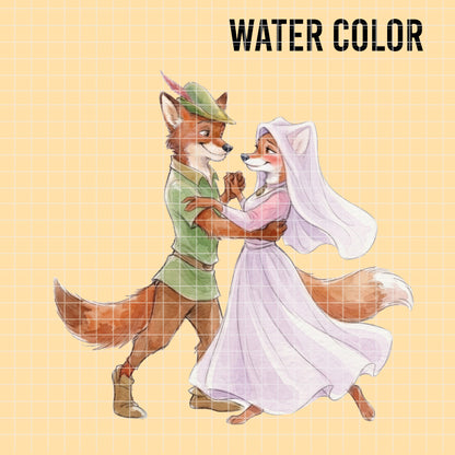 COD7475 - Robin Hood & Maid Marian Watercolor PNG bundle, Disney clipart packs.