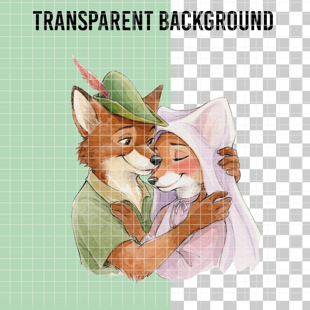 COD7475 - Robin Hood & Maid Marian Watercolor PNG bundle, Disney clipart packs.