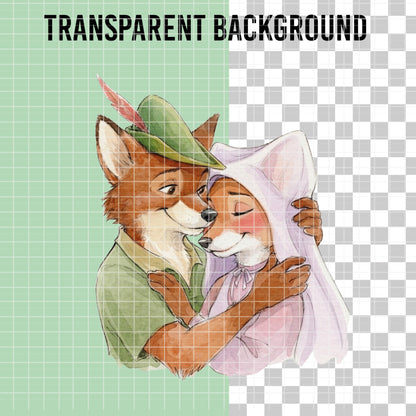 COD7475 - Robin Hood & Maid Marian Watercolor PNG bundle, Disney clipart packs.