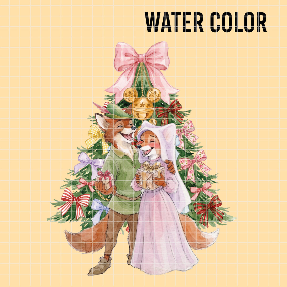 COD7476 - Robin Hood & Maid Marian in Christmas Watercolor PNG bundle, Disney clipart packs.