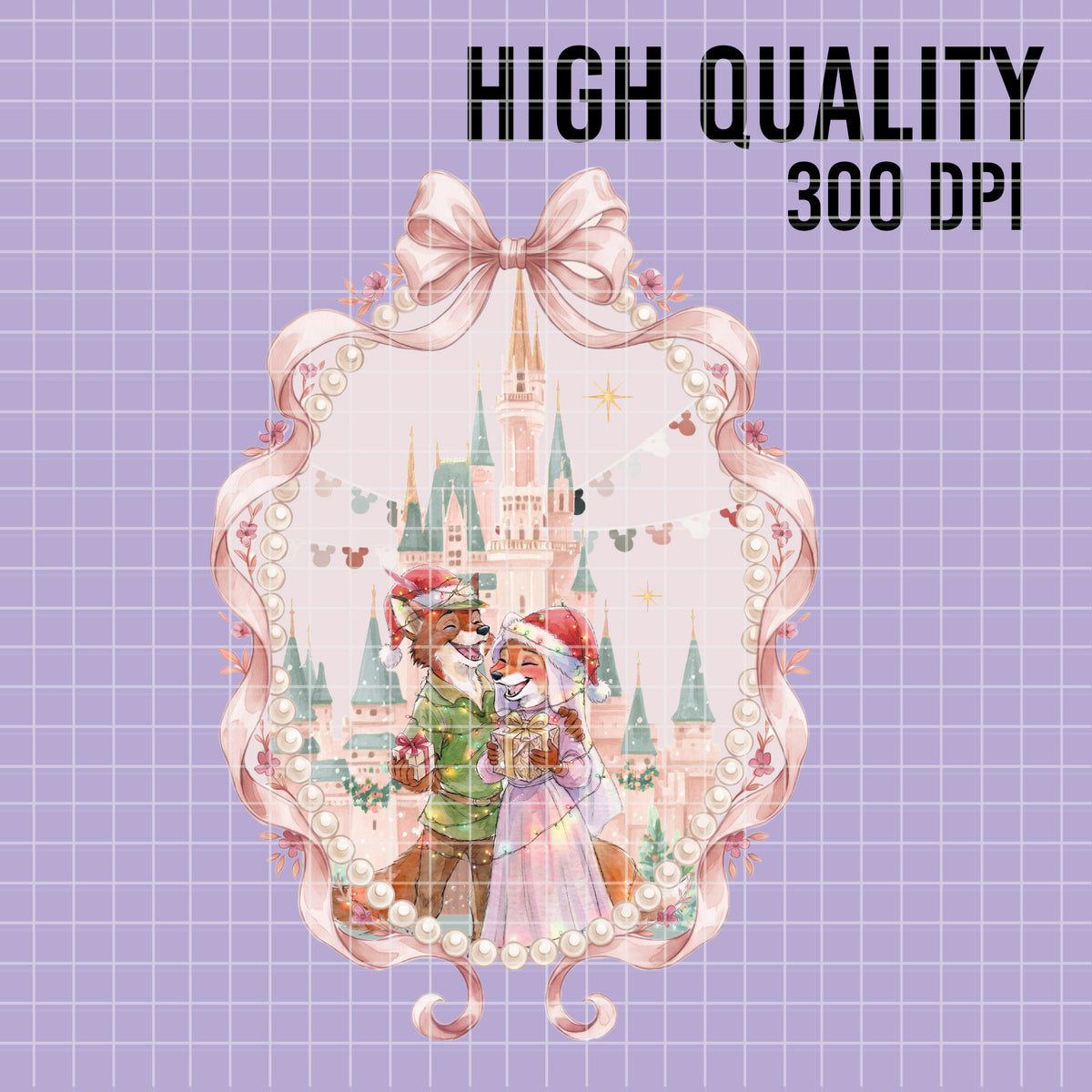 COD7476 - Robin Hood & Maid Marian in Christmas Watercolor PNG bundle, Disney clipart packs.