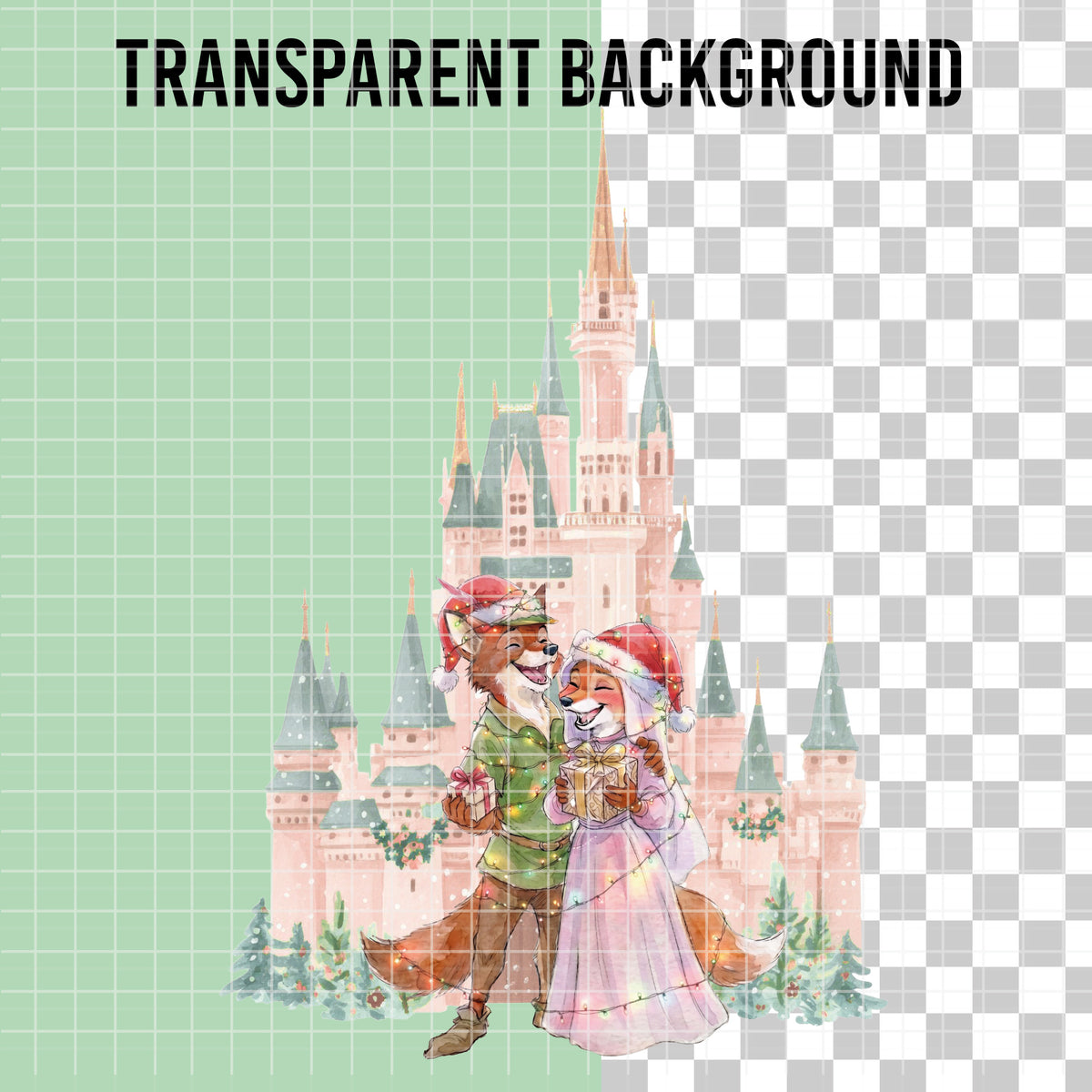 COD7476 - Robin Hood & Maid Marian in Christmas Watercolor PNG bundle, Disney clipart packs.