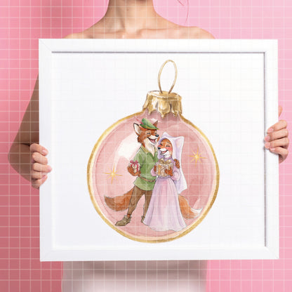 COD7476 - Robin Hood & Maid Marian in Christmas Watercolor PNG bundle, Disney clipart packs.