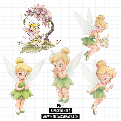 COD7478 - Baby Tinker Bell Watercolor PNG bundle, Disney clipart packs.