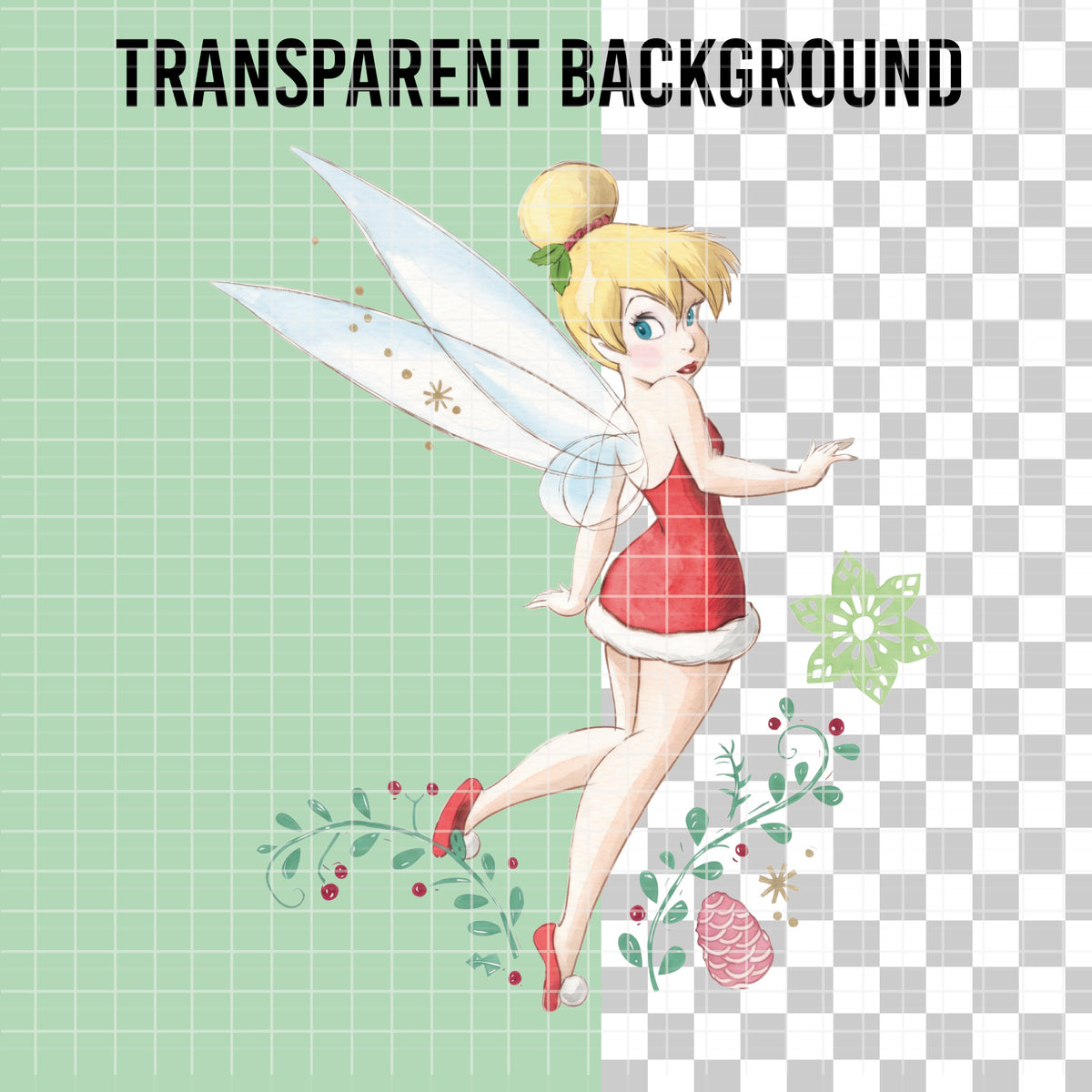 COD7479 - Tinker Bell Christmas Watercolor PNG bundle, Disney clipart packs.
