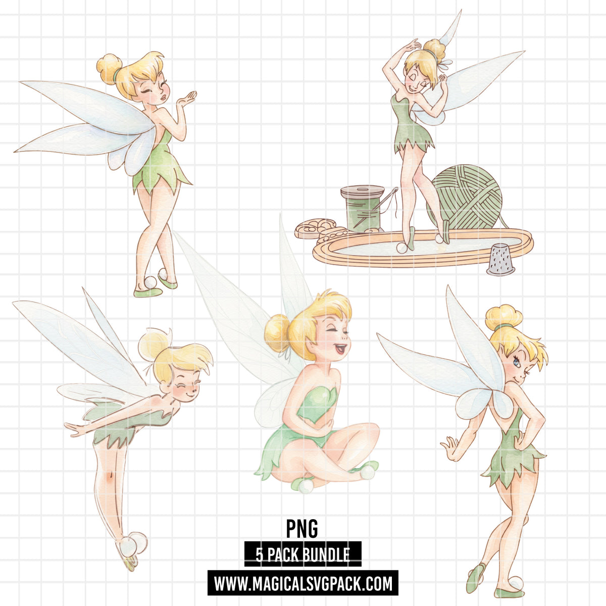 COD7480 - Tinker Bell Watercolor PNG bundle, Disney clipart packs.