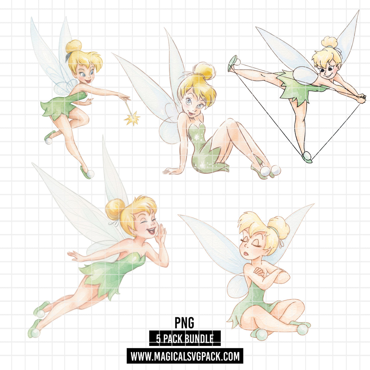 COD7481 - Tinker Bell Watercolor PNG bundle, Disney clipart packs.