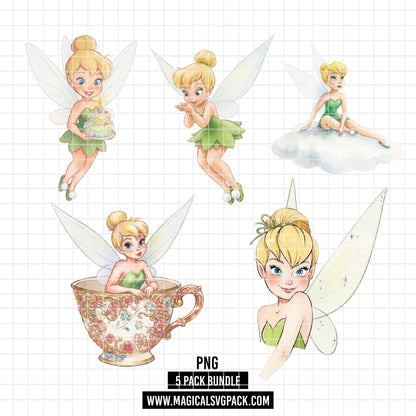 COD7482 - Little Tinker Bell Watercolor PNG bundle, Disney clipart packs.