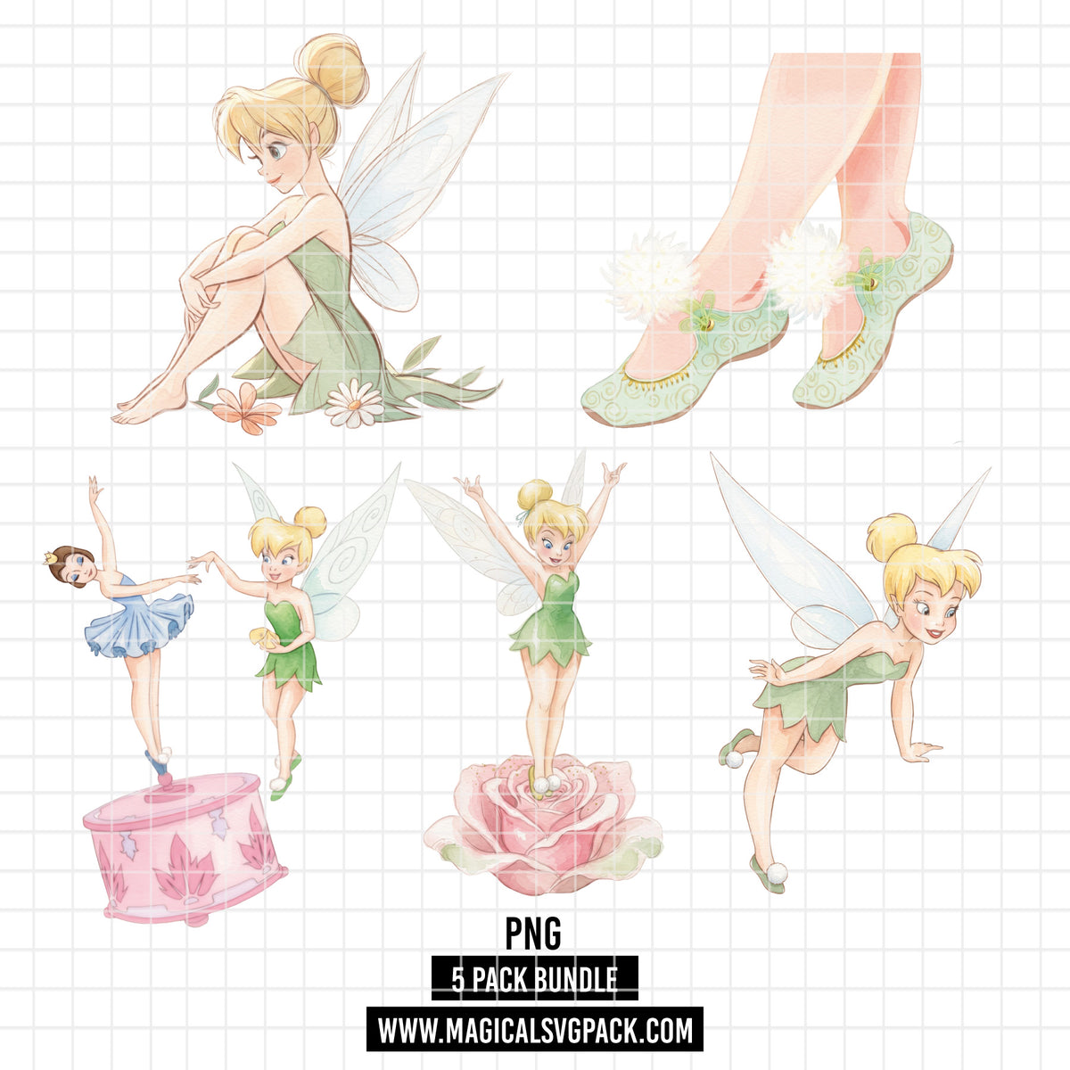 COD7483 - Tinker Bell Watercolor PNG bundle, Disney clipart packs.