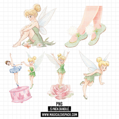 COD7483 - Tinker Bell Watercolor PNG bundle, Disney clipart packs.