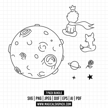COD956 - The Little Prince bundle line art clipart Svg, Png, Eps, Dxf, Jpeg, vector.