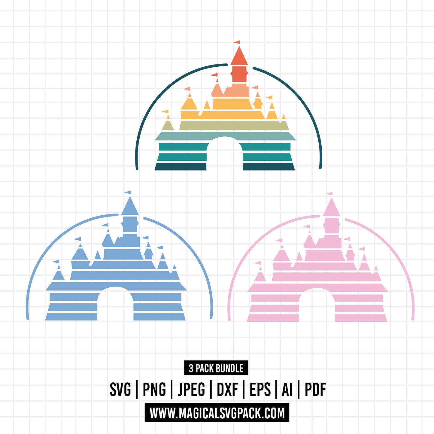 COD962 - Disney Castle Magic Kingdom bundle, Disneyland clipart Svg, Png, Eps, Dxf, Jpeg, vector.