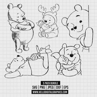 COD2742 - Winnie the Pooh and Piglet pack bundle, Disney clipart Svg, Png, Eps, Dxf, Jpeg, vector.