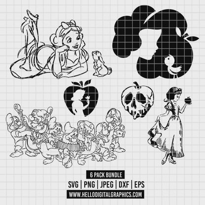 COD2521 - Snow White and the seven dwarfs pack bundle, Disney clipart Svg, Png, Eps, Dxf, Jpeg, vector.