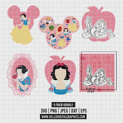 COD3522 - Snow White and the seven dwarfs pack bundle, Disney clipart Svg, Png, Eps, Dxf, Jpeg, vector.