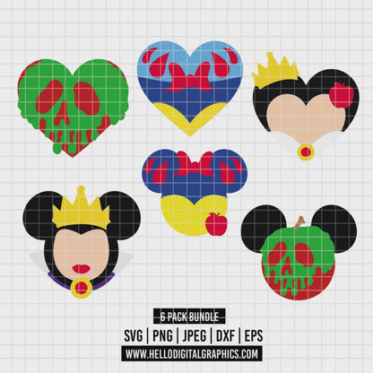 COD3524 - Snow White's mouse head pack bundle, Disney clipart Svg, Png, Eps, Dxf, Jpeg, vector.