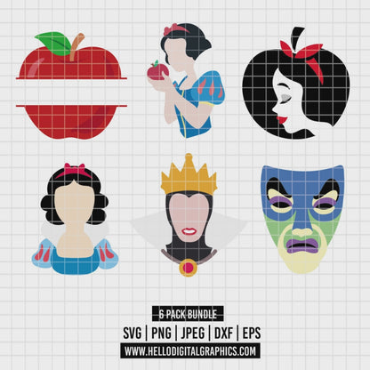 COD3530 - Snow White icons & silhouettes bundle, Disney clipart Svg, Png, Eps, Dxf, Jpeg, vector.
