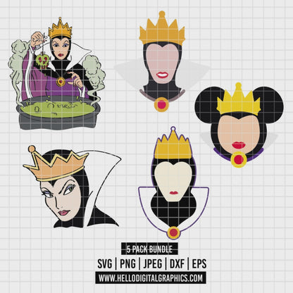 COD3529 - Evil queen at Snow White and the seven dwarfs pack bundle, Disney clipart Svg, Png, Eps, Dxf, Jpeg, vector.
