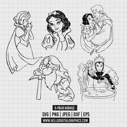 COD3535 - Snow White and the seven dwarfs pack bundle, Disney clipart Svg, Png, Eps, Dxf, Jpeg, vector.