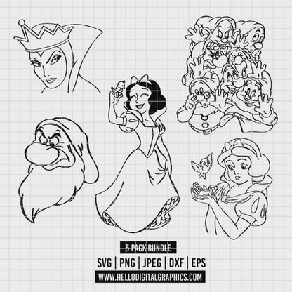 COD3536 - Snow White and the seven dwarfs pack bundle, Disney clipart Svg, Png, Eps, Dxf, Jpeg, vector.