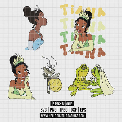 COD3538 - The princess and the frog pack bundle, Disney princess clipart Svg, Png, Eps, Dxf, Jpeg, vector.