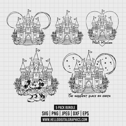 COD2399 - Disney Castle Magic Kingdom pack bundle, Disneyland clipart Svg, Png, Eps, Dxf, Jpeg, vector.