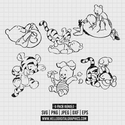 COD3555 - Baby characters from Winnie the Pooh and Friends pack bundle, Disney clipart Svg, Png, Eps, Dxf, Jpeg, vector.