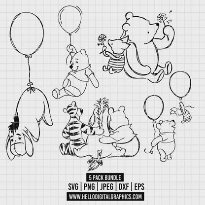 COD2503 - Winnie the Pooh and friends pack bundle, Disney clipart Svg, Png, Eps, Dxf, Jpeg, vector.