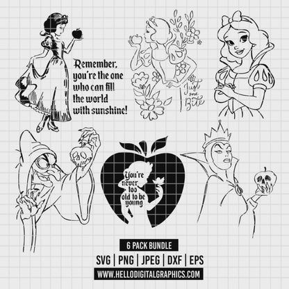 COD2538 - Snow White and the seven dwarfs pack bundle, Disney clipart Svg, Png, Eps, Dxf, Jpeg, vector.