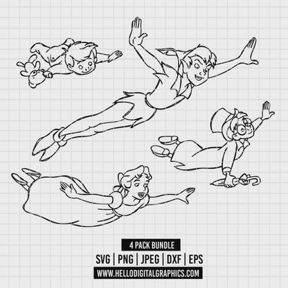 COD1923 - Peter pan's word pack bundle, Disney clipart Svg, Png, Eps, Dxf, Jpeg, vector.