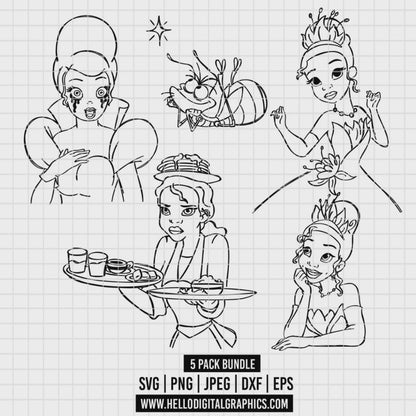 COD2609 - The princess and the frog pack bundle, Disney princess clipart Svg, Png, Eps, Dxf, Jpeg, vector.