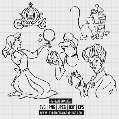 COD2168 - Cinderella bundle, Disney princess clipart Svg, Png, Eps, Dxf, Jpeg, vector.