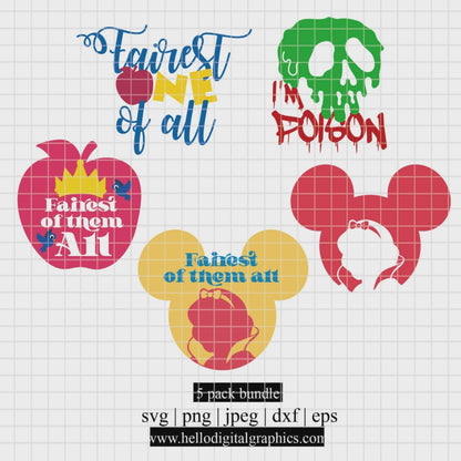 COD3525 - Snow White quotes & silhouettes pack bundle, Disney clipart Svg, Png, Eps, Dxf, Jpeg, vector.