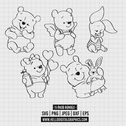 COD3558 - Baby Winnie the Pooh and Piglet pack bundle, Disney clipart Svg, Png, Eps, Dxf, Jpeg, vector.