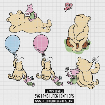 COD2672 - Winnie the Pooh and Piglet pack bundle, Disney clipart Svg, Png, Eps, Dxf, Jpeg, vector.
