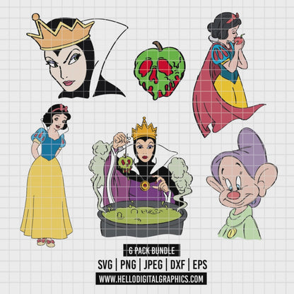 COD3528 - Snow White and the seven dwarfs pack bundle, Disney clipart Svg, Png, Eps, Dxf, Jpeg, vector.